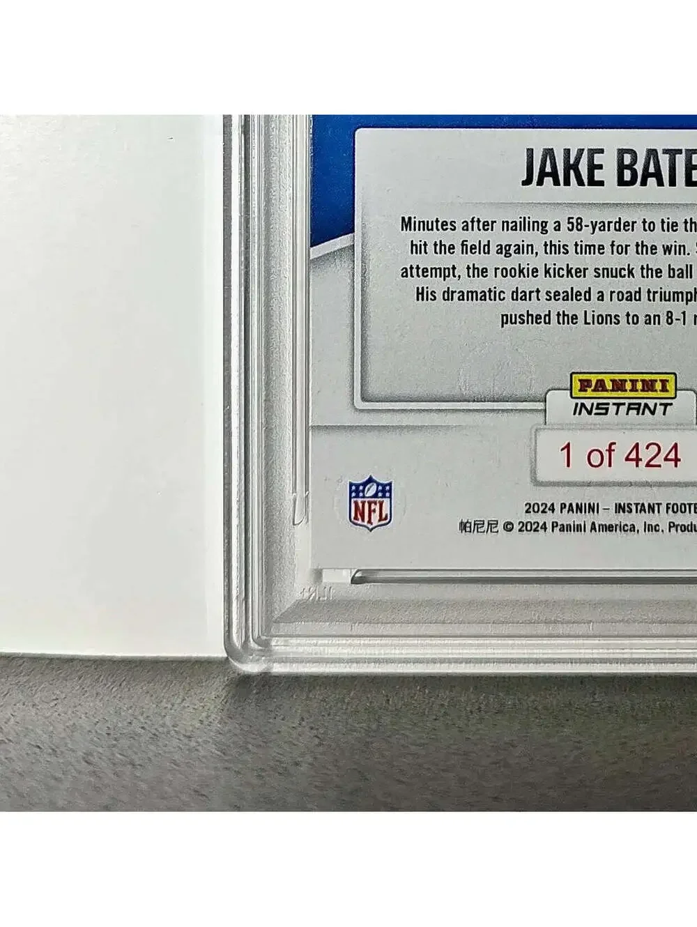 Jake Bates Rookie 2024 Panini NFL #147 Detroit Lions PSA 10 Auto 9